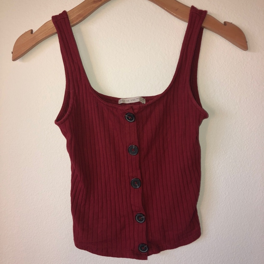 Red button up tank top